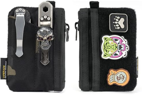 VIPERADE VE17 Small EDC Pouch, EDC Pocket Organizer with DIY Patch Area, Mini EDC Pouch with Zipper Pocket, Small Card Pocket, 2 Slots Pocket for EDC