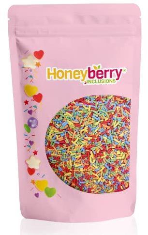 Honeyberry INCLUSIONS Granulados de azúcar de 5 colores grandes Mix 200g - Espolvoreados comestibles premium de vermicelli para hornear, decoración de cupcakes y pasteles, helado, postres y coberturas