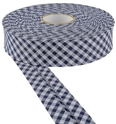 DLF 30mm Cotton Gingham Bias Binding Tape |Double Fold– 5m & 25m Options |Soft Edging for Sewing, Bunting, Crafts, Quilting, Piping & Garment Finishing(Navy Blue, 5m)
