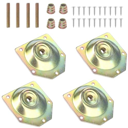 TopHomer Juego de 4 placas de montaje para patas de muebles, placas de fijación chapadas en zinc de color M8, conector de patas de sofá con tornillos a juego, accesorios para muebles
