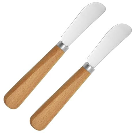 2PCS Wooden Butter Knife Spreader Wood Handle Stainless Steel Blade Butter Knives Set Of 2 Old Fashioned Smooth Spreading Cream Cheese Buttercream Jam Spreader for Bagels Sandwiches Fruit Bread