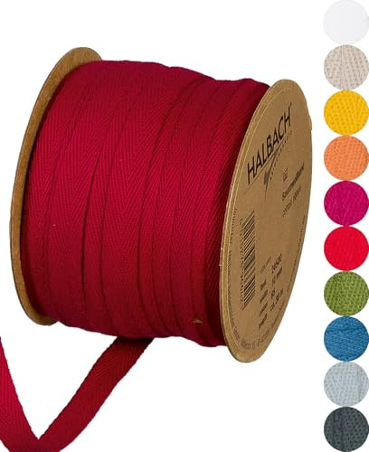 Halbach Seidenbänder Baumwollband | 10mm x 30m | Webband 100% Baumwolle | Bänder zum Basteln als Meterware | Stoffband für Dekorationen, DIY Handwerk, Schrägband Näharbeiten, Farbe: weinrot