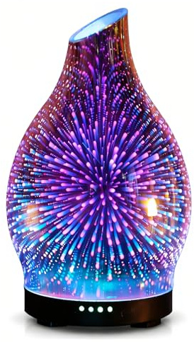 JOYOLO Essential Oil Diffuser, 120 ml, 3D Fireworks Glass, 7-Color LED | Whisper Quiet, 4 Timer, Auto Shut-Off, Ultrasonic Mist, Gift for Women, Decor for Bedroom, Home Office, and Living Room