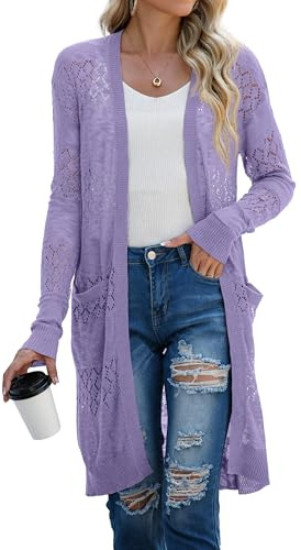GRECERELLE Womens Summer Beach Cover Up Casual Swimwear Cardigan Long Sleeve Holiday Loose Long Bikini Coverups Kimono for Ladies (Purple Grey, XXL)