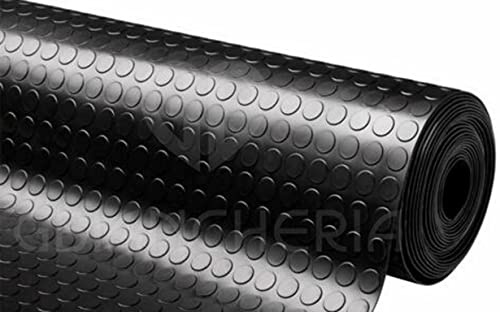 Pavimento in PVC Bollato Antiscivolo Nero – Tappeto Flessibile e Resistente 1 mm – Rivestimento per Garage, Magazzini, Laboratori – Facile da Pulire (1 m x 3 m)