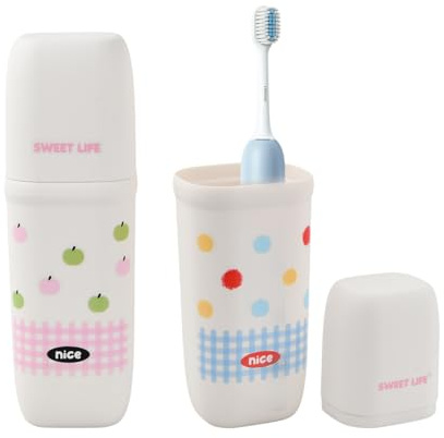 FESSOSKO 2 Pièces Étui Brosse à Dent Voyage, Boîte de Protection Plastique pour Brosse à Dents, Compact pour Camping, Voyage, Maison et Scolaire, Bleu, Rose