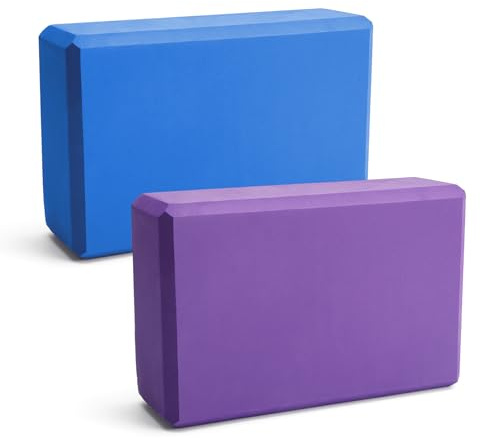 HENGBIRD Lot de 2 blocs de yoga - Bloc de yoga en mousse EVA haute densité, antidérapant, léger, convient pour le yoga, le Pilates, le fitness, unisexe 23×15×8 cm - Lilas/Bleu?