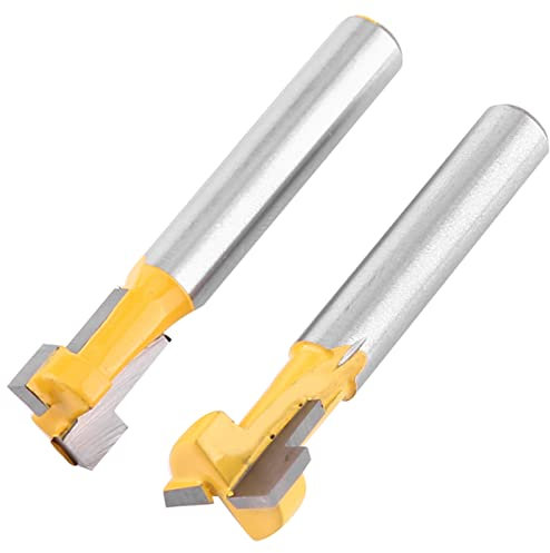 Marhynchus Jeu de 2 Fraises à Rainurer en T, Fraises à Rainurer en T, Tige Cimentée de 1/4 Po pour Bois de Pin, Planches Fines avec 3/8 Po et 1/2 Po de diamètre.