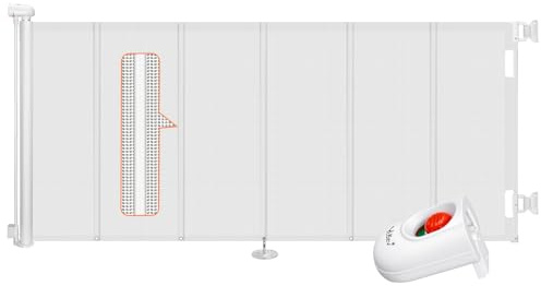 Ycozy Trappskydd, dörrskyddsgaller, utdragbart 0–300 cm, barnskyddsgaller, enhandsöppning, avstängningsgaller för baby och husdjur, skyddsgaller trappa, inomhus, utomhus (vit)