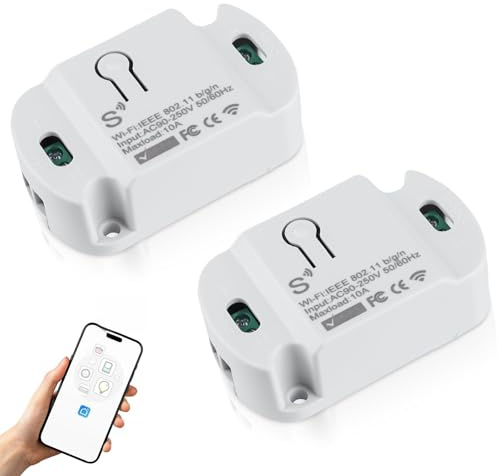 Tuya Smart Life - Interruptor de luz wifi inalámbrico (2 unidades, 10 A, funciona con Alexa, Google