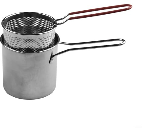 Bulevisiter Olla de acero inoxidable con asa y cesta para patatas fritas, verduras, carne, utensilios de cocina multiusos, 12 x 12,7 cm