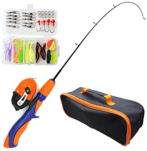 Caña de Pescar para niños 50 unids/Set Kit Combinado de caña y Carrete telescópico portátil con Ganchos de Carrete Giratorio de Cebo para niños Principiantes Naranja
