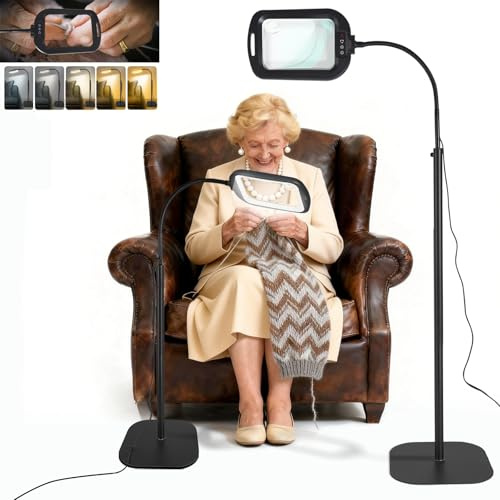 GABORISH 10 x 30 x golvförstoringsglas med ljus och stativ, 3-i-1 lupplampa med 60 lysdioder, rektangulär svanhals, lupplampa med klämma, 5 färglägen, dimbara, handsfria läs-lupp med ljus för seniorer