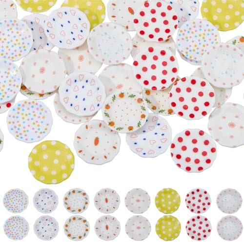 BEAMARKER 1 caja de 40 platos de Plástico En Miniatura de 8 estilos, Miniplatos para Casa de Muñecas, Vajilla de Cocina Falsa, Bandeja, Platos, Adornos para Casa de Muñecas, Decoración de Jardín, Fies