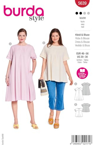 burda style Papier-Schnittmuster Damen Midi-Kleid & Schlupf-Bluse #5639 Gr. 46-56