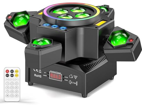 Cabeza Móvil 150W Luces de Escenario Beam con Control Remoto, Wash Luz de Discoteca LED RGBW Efecto de Iluminación Estroboscópica 4 Brazos DMX512 para DJ Discotecas Navidad Conciertos