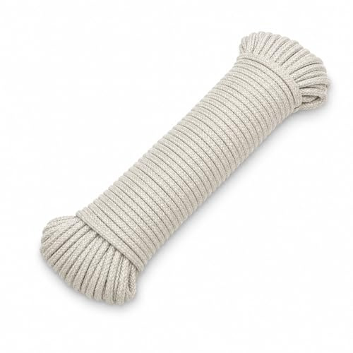 Natural Cotton Washing Line Rope 20m x 5.5mm, Braided Clothes Line for Outside, Strong Soft Outdoor Laundry Line, Tear Resistant White Pulley Rope - 130kgs Pulling Force