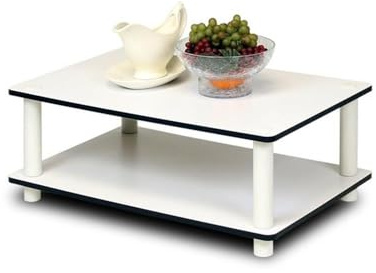 Furinno JUST Coffee Table, 2-Tier Modern Coffee Table with Open Shelf, Toolless Assembly Side Table, for Living Room, Bedroom, Home Office, White