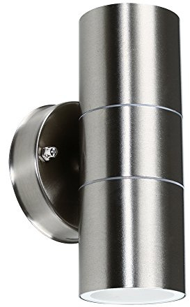 MiniSun | Modern Brushed Chrome Up/Down Security Wall Lights | Outdoor Wall Lights, Home Décor & Improvement Essential | Set of 2 | Mains Wired