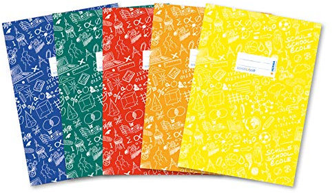 HERMA 20211 Heftumschläge A4 Schoolydoo Sortiment, 5 Stück, Hefthüllen mit Beschriftungsetikett aus strapazierfähiger & abwischbarer Polypropylen-Folie, Heftschoner Set für Schulhefte, farbig