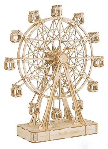 Robotime DIY Riesenrad Holzpuzzle 3D mit Musikbausätzen Holz Modellbausatz Puzzle Mechanische Modellbau Bastelset knobelspiele Bausatz für Erwachsene und Kinder