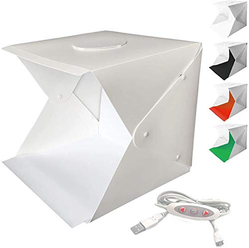WANBY Photo Studio Tent Mini Foldable Photography Studio Portable Light Box Kit with LED Light Tent Adjustable Brightness 2 LED Lights and 4pcs Color Background（30x30 cm/12x12 inch）