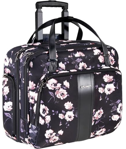 KROSER Rolling Laptop Bag Premium Rolling Laptop Briefcase Computer Bag Fits Up to 15.6 Inch Laptop Overnight Bag with RFID Pockets for Travel/Business/Women