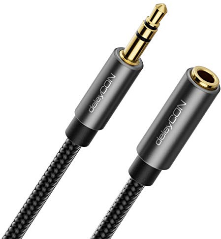 deleyCON 2m Aux Kabel 3,5mm Verlängerung, Stereo Baumwollkabel