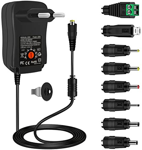 Universal Netzteil,Cshare 30W AC auf DC 12V 9V 7.5V 6V 5V 4.5V 3V 1A 2A Multi-Voltage Adapter,mit 5V 2.1A USB Port und 8 DC Steckern für LED-Streifen Router CCTV-Kameras TV Box WLAN-Router,2000mA max
