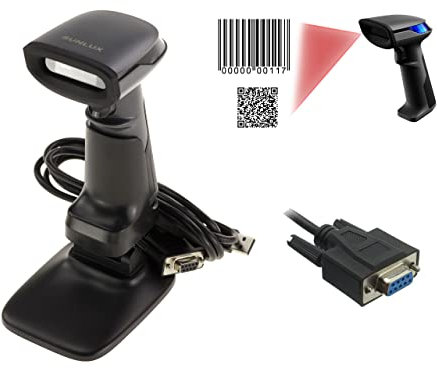 KALEA-INFORMATIQUE Handheld-Scanner für Barcodes vom Typ EAN und 2D-Codes vom Typ QR Code. Serielle Verbindung COM RS232. Wird mit Stand geliefert, automatisches Flashen.