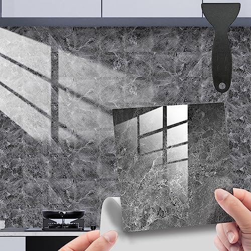 Marble Tile Stickers Grey Self Adhesive Wall Tiles Stickers DIY Kitchen Tile Stickers Home Decor for Kitchen Bathroom Backsplash PVC Tiles Waterproof Oil Proof 15 x 15 cm (6x6) 20pcs-Marble Pattern