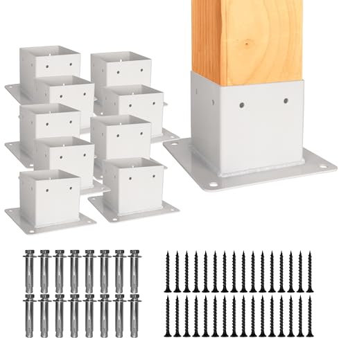 10 soportes de metal para base de poste de 4 x 4 pulgadas, tamaño interior de 3.5 x 3.5 pulgadas, soportes de poste de madera negra mate para barandilla de cubierta de pabellón, placa base de cubierta