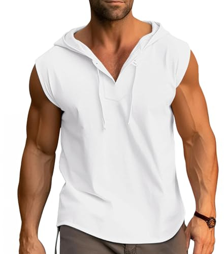 Cooleep Camiseta sin mangas para hombre, de algodón, para gimnasio, entrenamiento, deportes, músculos, tallas M-3XL, blanco, M