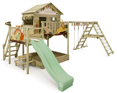 Disney's Der König der Löwen Saga Spielturm von Wickey - Klettergerüst, Kletterturm, Gartenspielgerät für Kinder - Outdoor Garten Spielplatz aus Holz mit Sandkasten