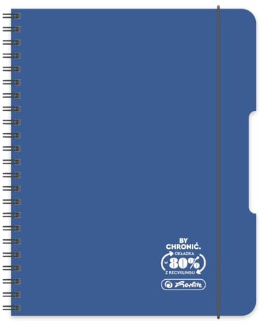 Herlitz® Brulion på spiral B5 80 rutiga ark | Objekt Skolbok | Studie Anteckningsblock | Student Skrivbok | För Lärande Kalligrafi | ECO PP COLORS marinblå