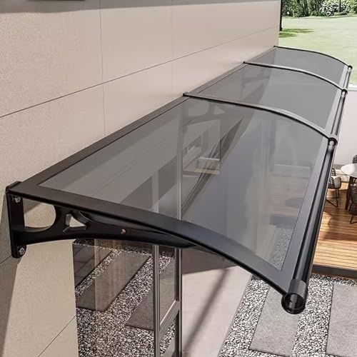 auvent de terrasse，Auvent de Porte et fenêtres,auvent Porte d'entree，Marquise en Polycarbonate Résistante, Contre La Pluie et UV,Porte Toit Marquise Abri Protection - Gris fumée - 60x160cm/24 x63