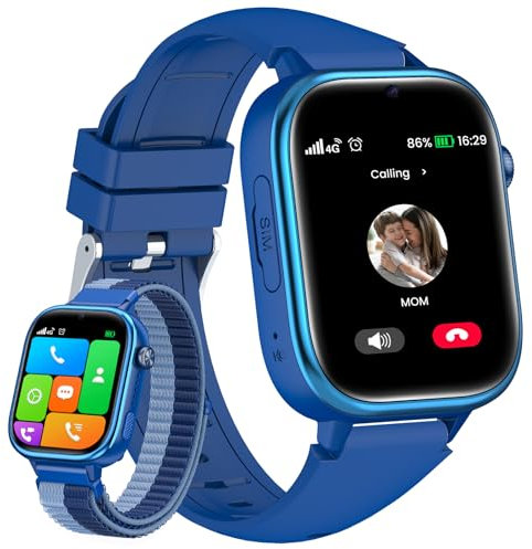 SWGOTA 4G Smartwatch Kinder, Kinderuhr mit GPS, SIM, Videoanrufe, SOS, IP68 Wasserdicht, Schulmodus, Telefonfunktion Schrittzähler Voice Chat Wecker, Geschenk für Mädchen und Jungen 3-14 Jahren Blau