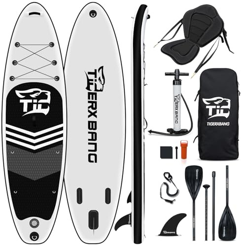 TIGERXBANG Black Tiger Collection Tabla de Paddle Surf Inflable Stand Up Paddle Board SUP con Asiento de Kayak Remo de Doble Pala |320x82x15cm| para Adultos/Niños| Kit Completo de Paddle Surf ISUP