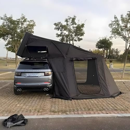 Tenda da tetto per auto, in alluminio, 2 misure, per 5 persone, colore grigio, nero, LED, opt. tenda o tenda da sole (grigio/nero, 160 x 210 x 110 cm, tenda da tetto + tenda)