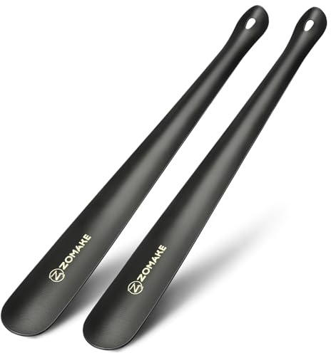 ZOMAKE Calzador Acero Inoxidable 2 Piezas,Calzadores Metalico 42 cm Calzador Mango Largo para Hombre Mujere Personas Mayores Grande Calzador para Botas(2 Piezas Negras B)
