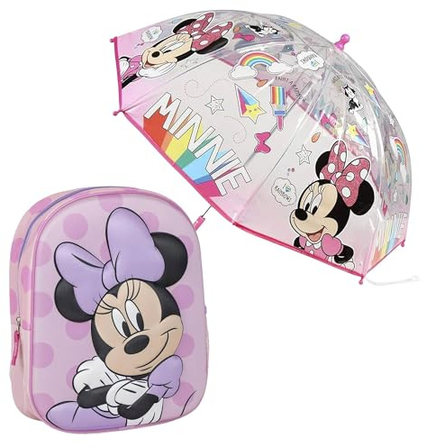 WELL HOME MOBILIARIO & DECORACIÓN Minnie Mouse, Sac à Dos + Parapluie pour Enfant Garçon, Multicolore, Estándar