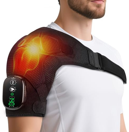 Kabellose Beheizte Schultermassageauflage, Schulterbandage Mit 3-Stufiger Wärme- Und Vibrationsfunktion, Touchscreen-Steuerung & 5000mah-Akku, Für Linke/Rechte Schulter Bei Männern Frauen (Schwarz)