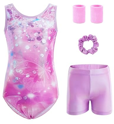 Tstiti Gymnastics Leotards for Girls 5-Piece for 3-12 Years Outfit