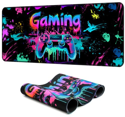 SparkLia Gaming Mouse Pad, X-Large Waterproof Blacklight Colorful Splatter Art Game Controller Non-Slip Rubber Base Mousemat, Glow in The Dark Desk Mat for Office Home - 31.5 x 11.8 inches