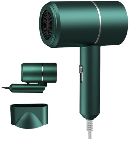 XPJBKC Mini Seche Cheveux Ionique, Seche Cheveux Voyage Pliable avec Buses de Coiffage, 2 Températures, Portable Sechoir Cheveux Silencieux pour Maison Voyage et Salon, Vert