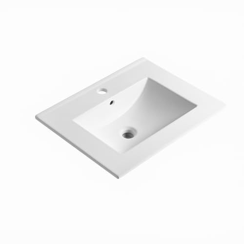 Lavabo Da Incasso Rettangolare Lavandino Bagno In Ceramica Design Moderno Elegante Per Top Bagno Bianco (71 x 46 Cm)