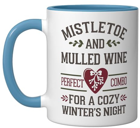 Mistletoe And Mulled Wine Ceramic Mug, Blue/White, 11oz