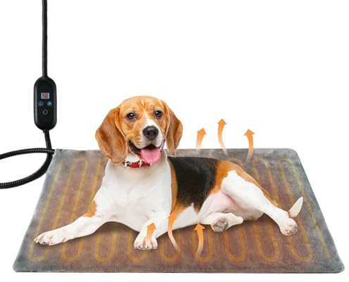 Ambesty Tappetino Riscaldante Per Gatti Cani,Tappetino Riscaldanto Gatto Cane Con Termostato Timer e Temperatura Regolabile Cuscinetto Riscaldante Per Animali Domestici,Grigio (L(40 * 70cm))