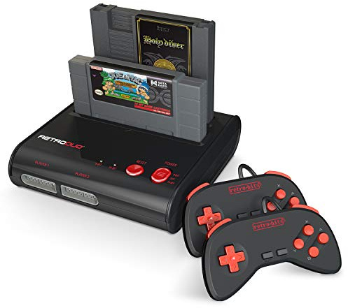 Retro-Bit Retro Duo 2 in 1 Console System - for Original NES/SNES, & Super Nintendo Games - Black/Red