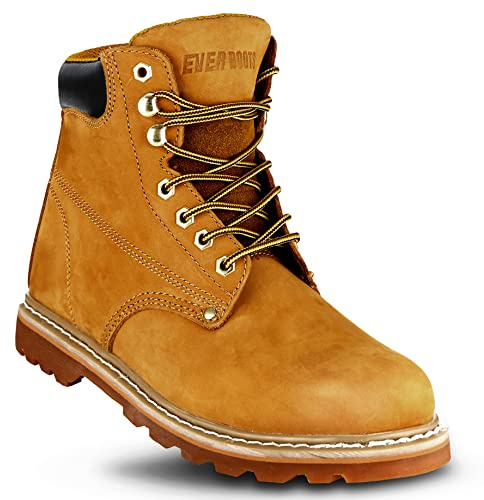 EVER BOOTS Tank Men's Soft Toe Oil Full Grain Leather Work Boots Construction Rubber Sole (10.5 D(M), TAN)